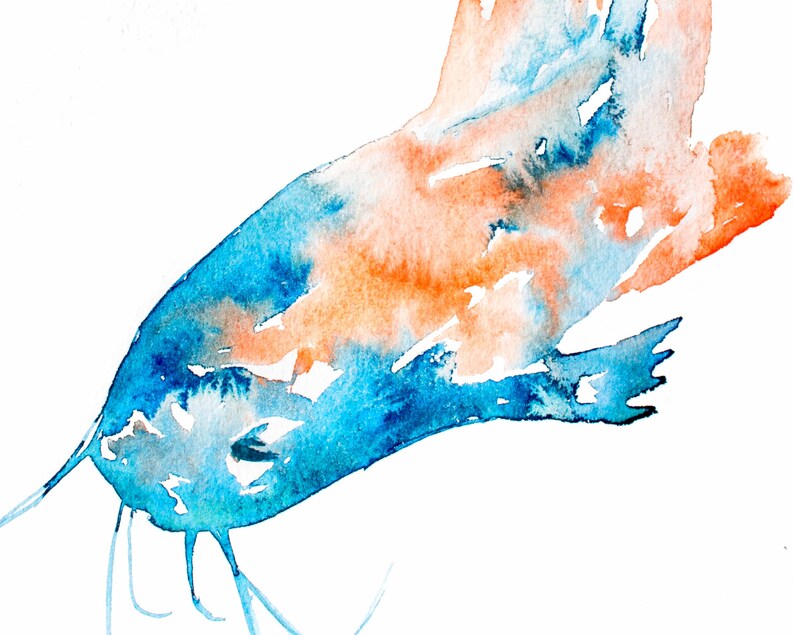 Poisson-chat peintures lot de 3, imprimable téléchargement numérique 3 poissons tirages, orange bleu turquoise Teal Wall Art, lac maison cabine cuisine art mural image 6