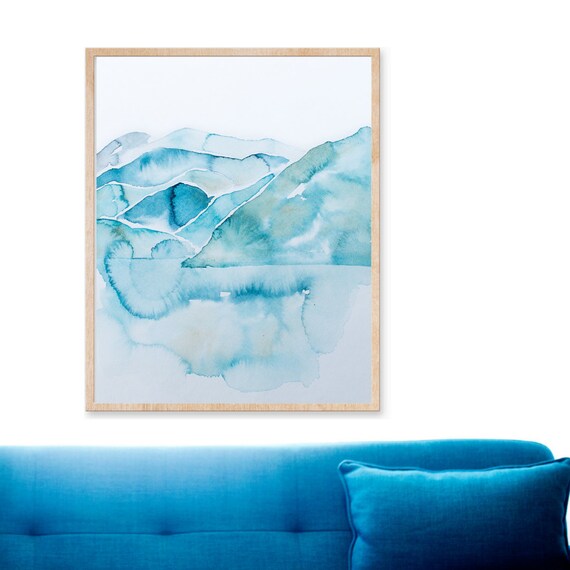 Blue Abstract Watercolor Mountains Wall Art PRINTABLE DIGITAL Etsy