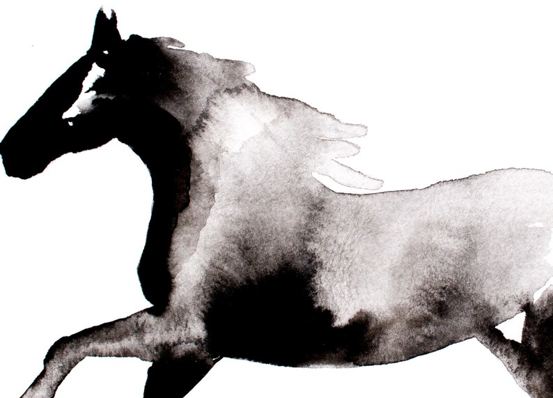 Horse Silhouette Painting, Abstract Horse Wall Art, Black and White Horse Painting in Ink, Print of Horse Painting, Horse Gift for Woman image 4