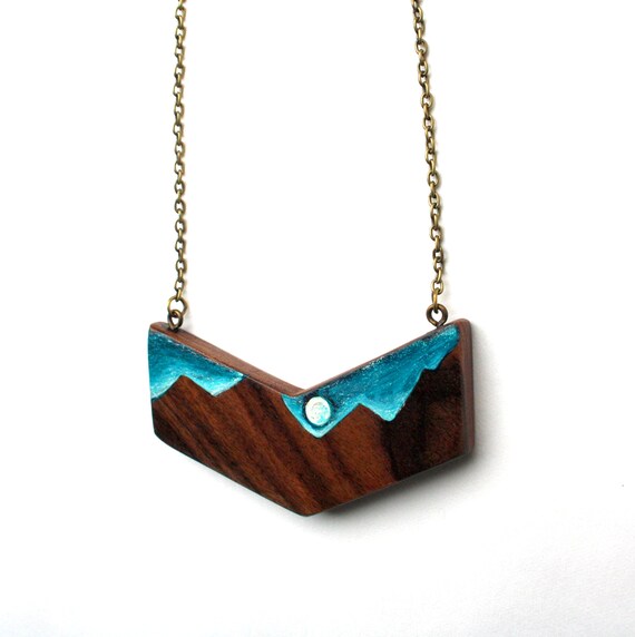 Hand Painted Wood Necklace Mountains 