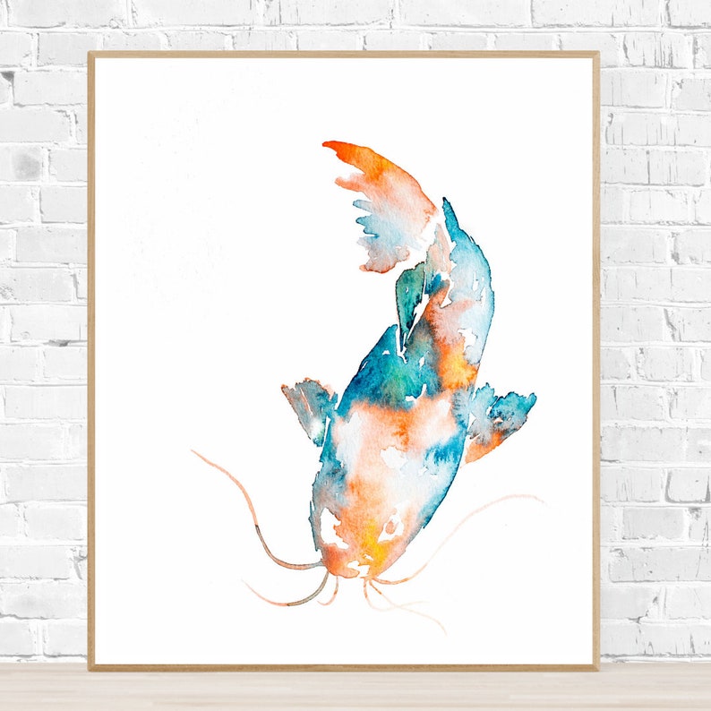 Poisson-chat peintures lot de 3, imprimable téléchargement numérique 3 poissons tirages, orange bleu turquoise Teal Wall Art, lac maison cabine cuisine art mural image 10