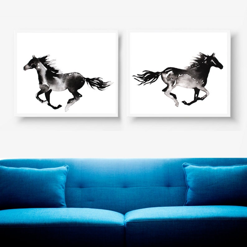 Horse Silhouette Painting, Abstract Horse Wall Art, Black and White Horse Painting in Ink, Print of Horse Painting, Horse Gift for Woman image 7