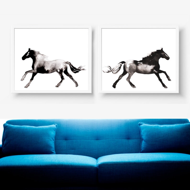 Horse Silhouette Painting, Abstract Horse Wall Art, Black and White Horse Painting in Ink, Print of Horse Painting, Horse Gift for Woman image 6