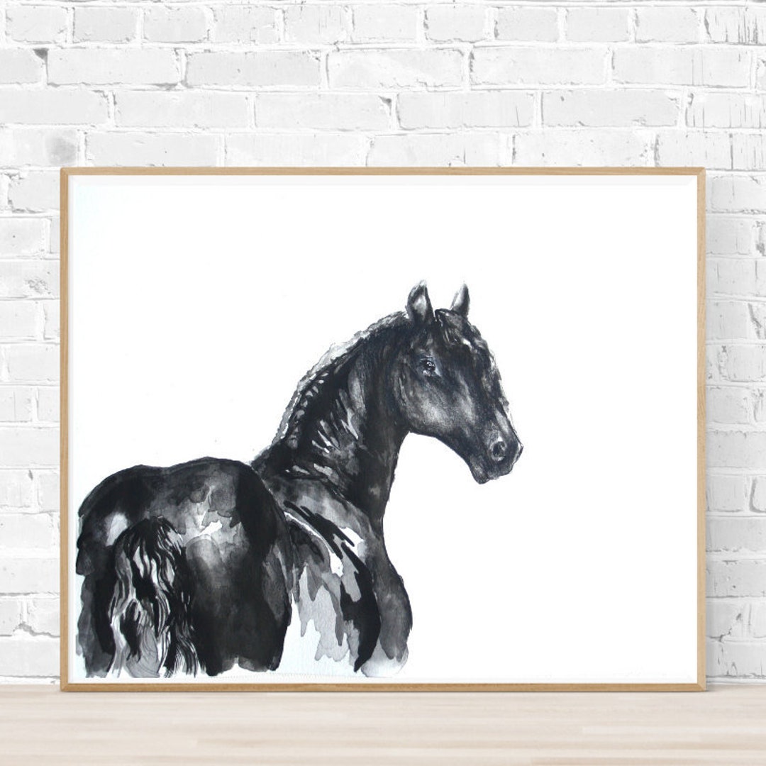 Horse Wall Art Black and White Horse Painting Print of Etsy