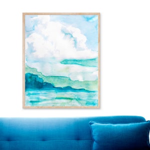 Mountain Lake Watercolor Painting, PRINTABLE DIGITAL DOWNLOAD, Blue ...