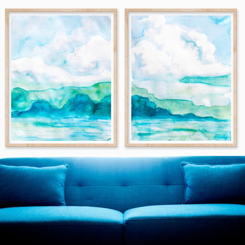 Set of Two Teal Prints PRINTABLE DIGITAL DOWNLOADS of Original - Etsy