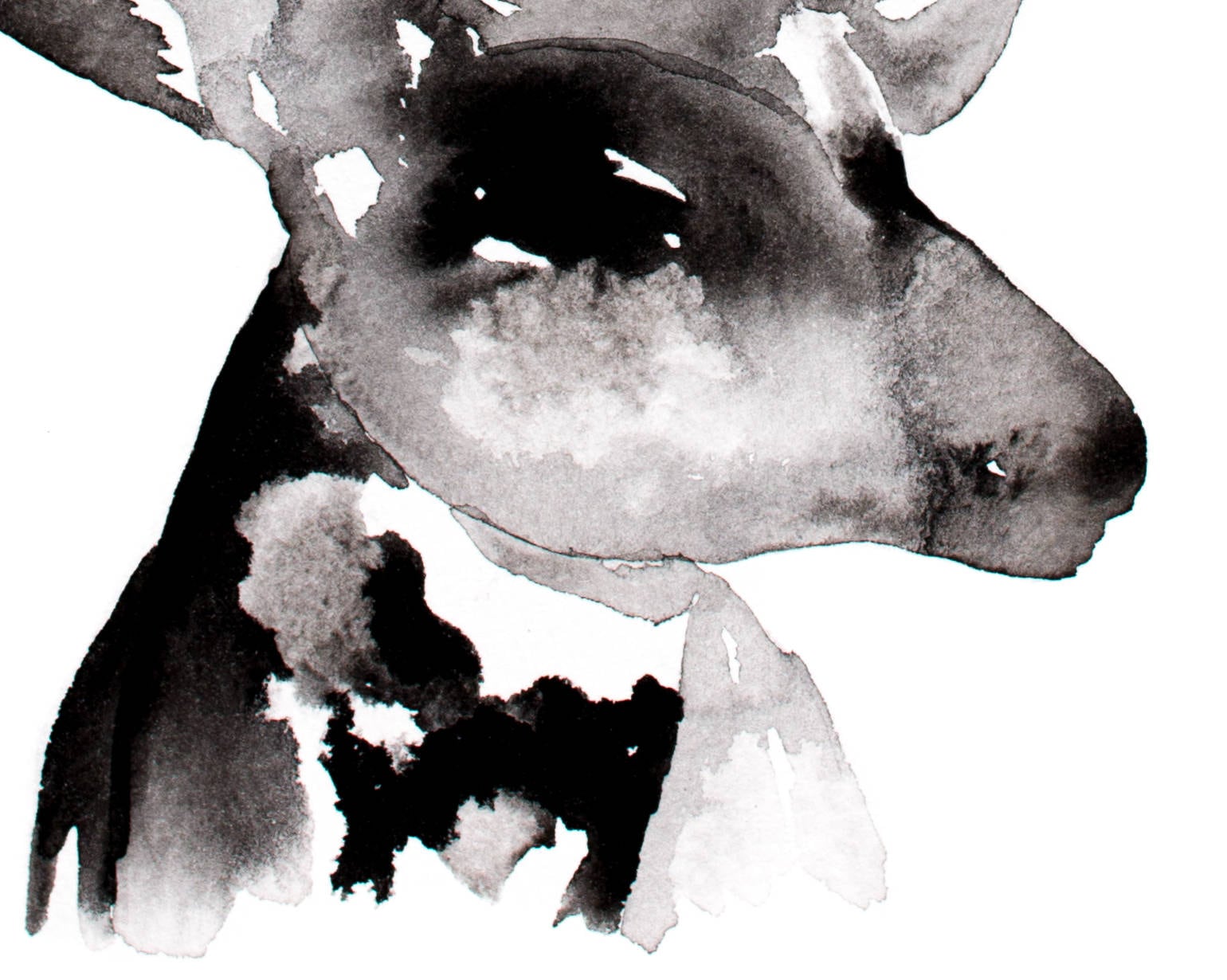Deer Wall Art, Black and White Abstract Wall Art, Ink Deer Painting ...