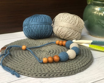 Blue Grey Crochet bead necklace best women gift