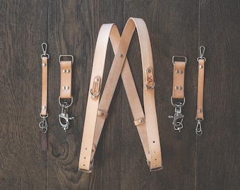 Cloverlily Hand Crafted Leather Double Camera Harness | Leather Multi-Camera Strap, Natural