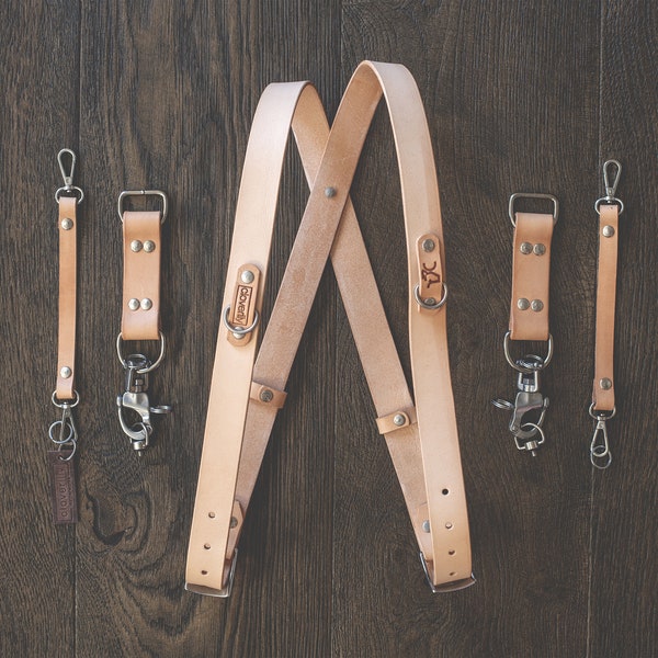 Cloverlily Hand Crafted Leather Double Camera Harness | Leather Multi-Camera Strap, Natural