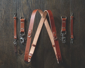 Cloverlily Handmade Leather Double Camera Harness |  Cognac