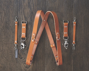Cloverlily Handmade Leather Double Camera Harness | Leather Multi-Camera Strap Leather Camera Strap Antique Brown