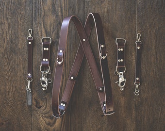 Cloverlily Handmade Leather Double Camera Harness | Leather Multi-Camera Strap Dark Brown