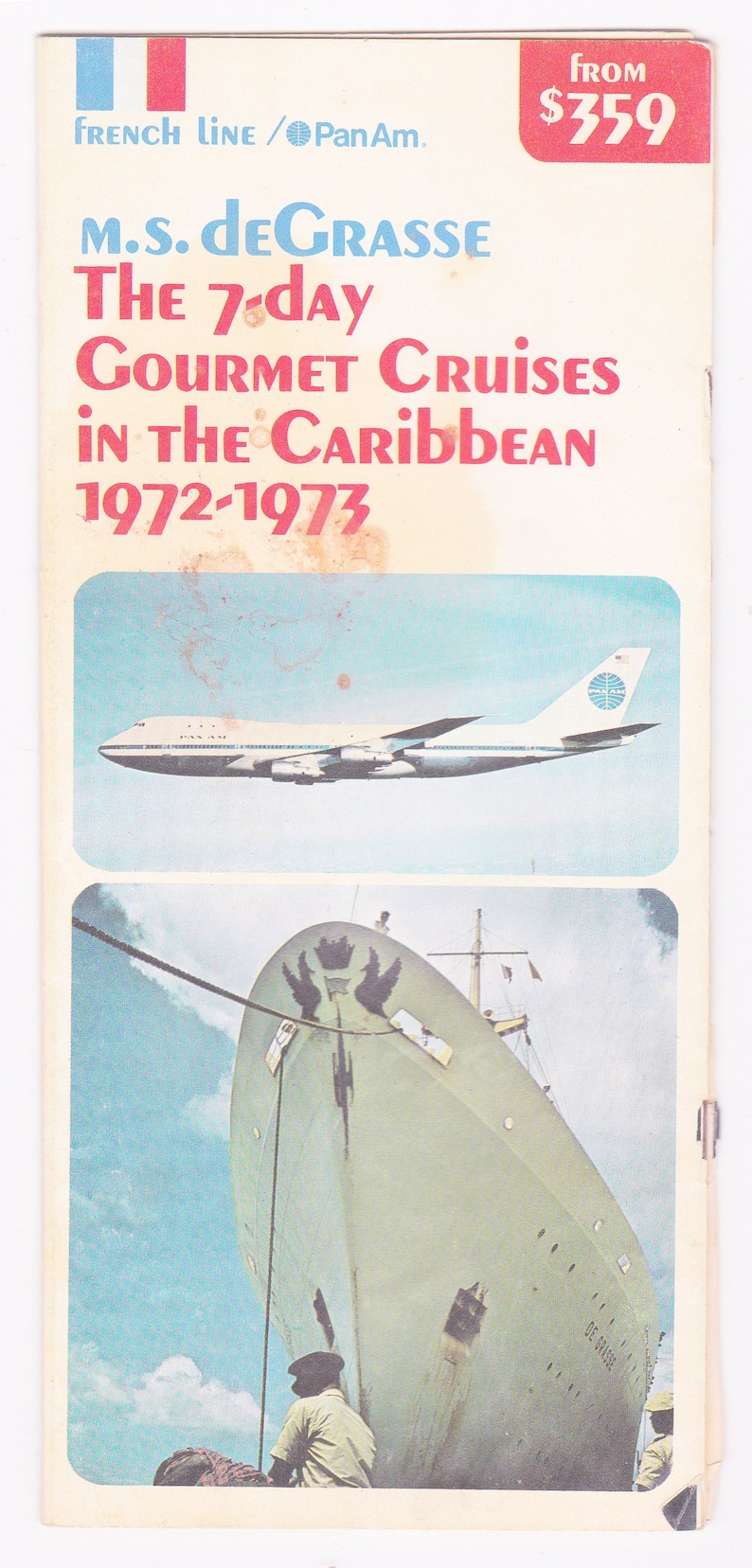 French Line ms De Grasse Pan Am 1972-73 Gourmet Caribbean Fly Cruises Brochure
