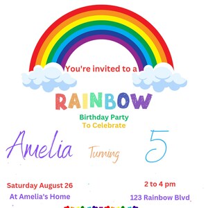Editable Rainbow Birthday Party Invitation