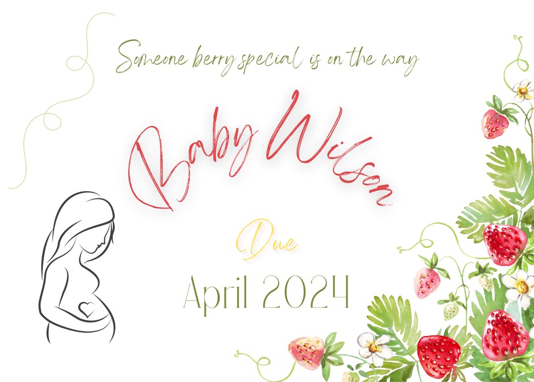 Editable Strawberry Pregnancy Announcement Digital Etsy