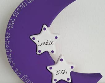 Nanny we I love you to the moon and back freestanding personalised wooden moon and stars nanny grandad mum daddy gift new handmade gift