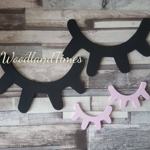 Large Wood Eyelash Nursery Wall Decor Wooden Sleepy Eyes Set Etsy