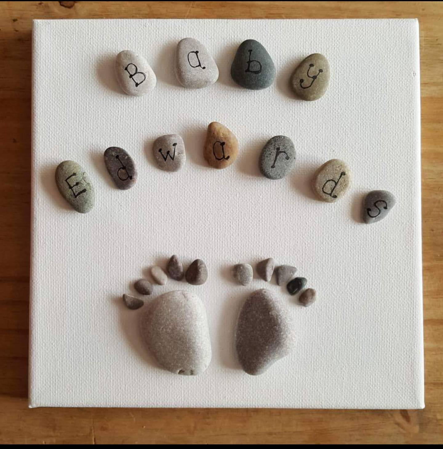 Personalised new baby gift pebble art canvas Etsy