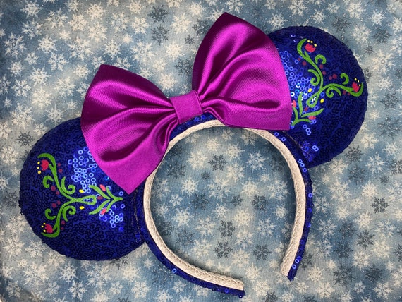 Frozen Anna Inspired Minnie Ears Headband with Bows & Sequins Anna Minnie Ears, Anna Mickey Ears, Anna Disney Ears, Frozen  main image 3