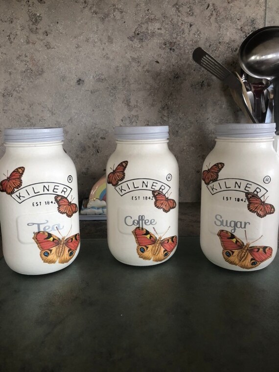 butterfly tea coffee sugar canisters