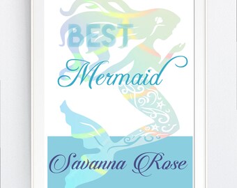 mermaid wall art print, Best MERMAId, beach, Instant DOWNLOAD,  BEAch, Mermaid party - svg, Jpg Png Printable Art, Wall Decor, Beach Print