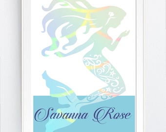 wall art print, MERMAId, girls room, baby decor, Instant DOWNLOAD,  BEAch, Mermaid party - svg, Jpg, Printable Art, Wall Decor, Beach Print