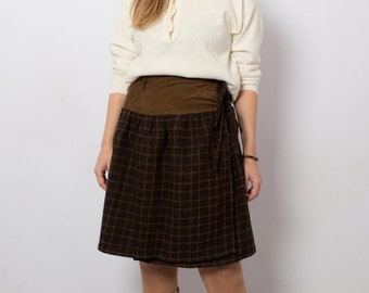 Handmade Brown Plaid Skirt Wrap Around Skirt Dark Academia Skirt Grunge Skirt One Size Gift