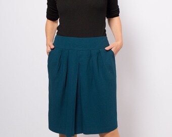 LK Bennett Teal Skirt Draped Skirt Pleated Wool Skirt with Pockets W 32 USA 10 UK 14 Large Size Gift