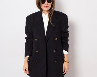 LOUIS FERAUD Pure Cashmere Blazer Double Breasted Blazer Oversized Blazer Golden Buttons Large Size Luxury gift for her Gift