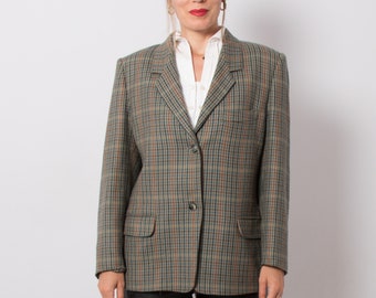 Vintage Houndstooth Blazer Brown Grey Wool Oversized Blazer Houndstooth Jacket can fit M, L Size Smart Academia Preppy Professor Style Gift