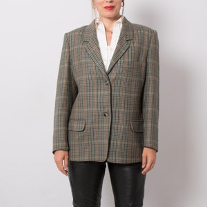 Vintage Houndstooth Blazer Marrón Gris Lana Oversize Blazer Houndstooth Chaqueta puede caber M, L Tamaño Smart Academia Preppy Profesor Estilo Regalo