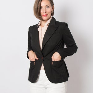 Classic Black Slim Fit Blazer Summer Cotton Jacket Lapel Collar one button Closure Medium Size Gift image 1