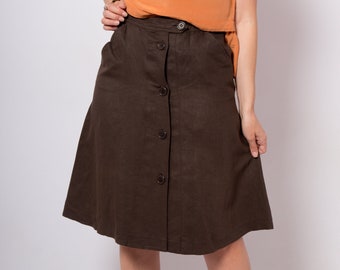 Vintage ASPESI Button Up Skirt Brown Linen Skirt Button Down Skirt W 29 Medium Size