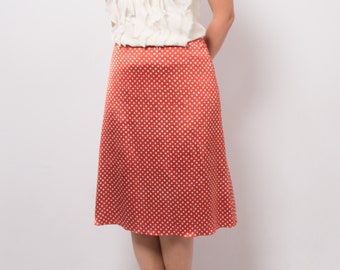 Rene Lezard Red Polka Dot Skirt Silk Slip Skirt Satin Slip Skirt Medium Size Waist 29 inches Gift for Girlfriend