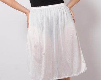 Vintage Under Skirt  Nylon Petticoat Undrskirt White Half Slip can fit Medium / Large Size
