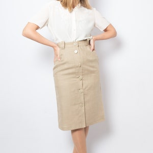 Vintage Brown Linen Button Skirt Button front Skirt Small Size Waist 26 inches image 1