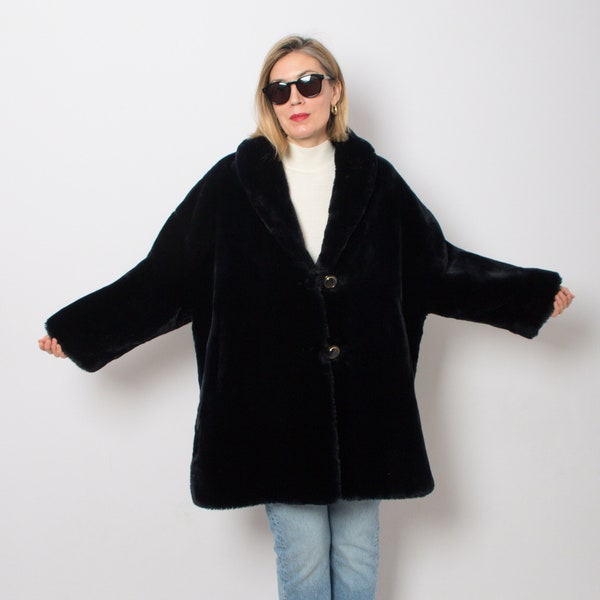 Vintage Blue Faux Fur Coat Faux Fur Winter Coat Fake Fur Coat Overcoat Eco Vegan Coat Oversize Teddy Coat will fit M, L