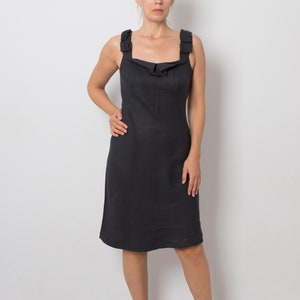 ASPESI Black Linen Dress Elegant Semi Formal Dress Summer Mourning Dress Medium Size Gift image 1