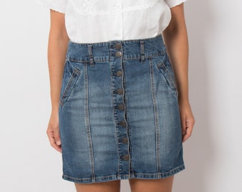 Vintage Mini Denim Skirt Button Down Denim Skirt Mini Jean Skirt Medium Size W 30