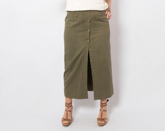 90s Long Skirt Khaki Skirt Snap Button Down Skirt Medium Size Waist 30 inches Gift for Girlfriend