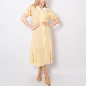 Vintage Wallis Exclusive Sheer Polka Dot Dress 40s Style Dress Light Yellow Dress Button Through Dress Small Size image 1