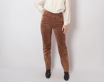 vintage pantalon en daim marron pantalon en cuir taille haute W 27 petite taille cadeau