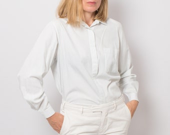 SALVATORE Shirt Striped Shirt Cotton White Button Up Blouse Medium Size