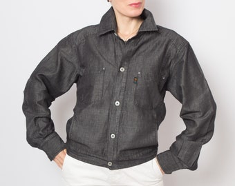 Vintage VERSACE Classic Black Denim Jacket Women Jacket Shirt Oversized Medium Size Gift for Girlfriend