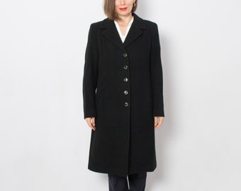 TIMELESS Black Cashmere Coat Wool Pea Coat Single Breasted Overcoat Fit Coat Car Coat Medium Size Gift