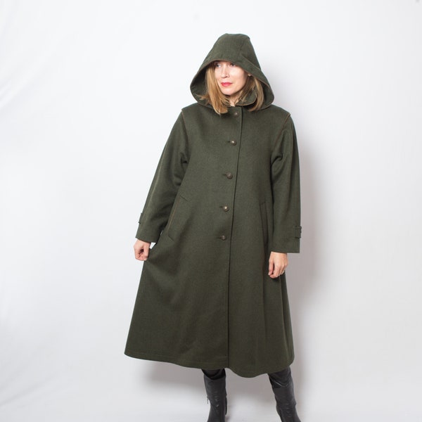 Manteau vintage en laine verte Manteau long à capuche en laine Cape peut convenir à une taille M, L, cadeau pour petite amie, femme, femme