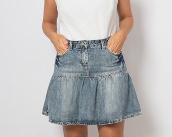 Vintage Pleated Denim Skirt Mini Denim Skirt W 29 Gift for Girlfriend