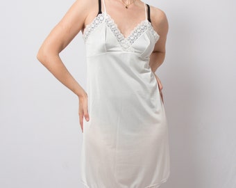 Vintage Full Slip Sheer Chemise Under Dress Ivory Lace details Medium Size Made in Italy Gift