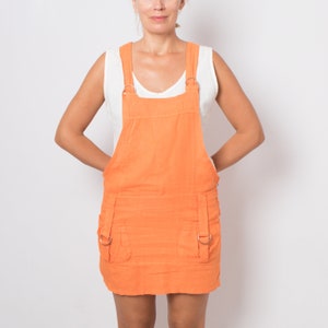 BOLD Orange Linen Overall Dress Linen Jumpsuit Dungaree Dress Small Size image 1